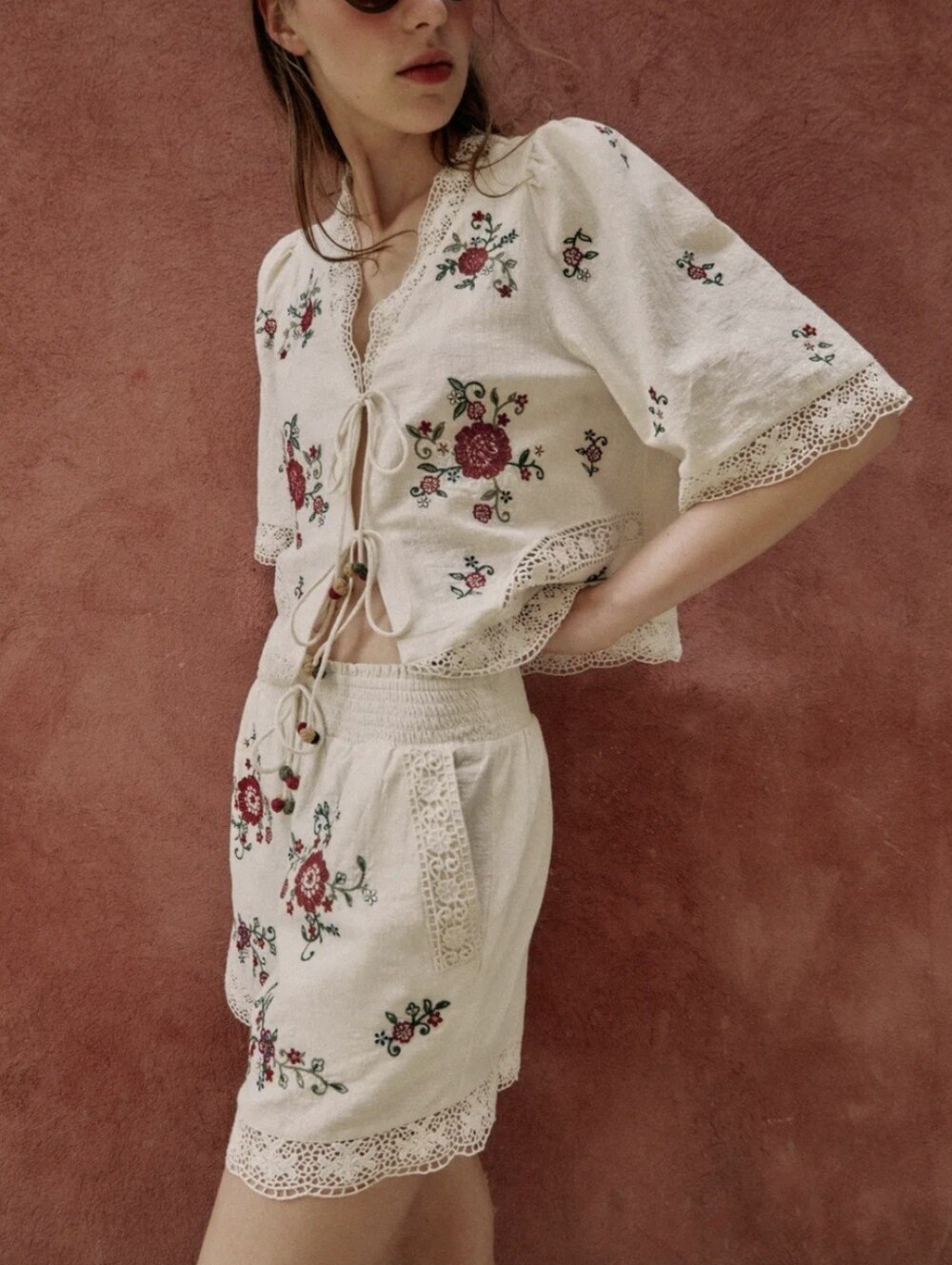 Zara Viral Embroidered Floral Shorts